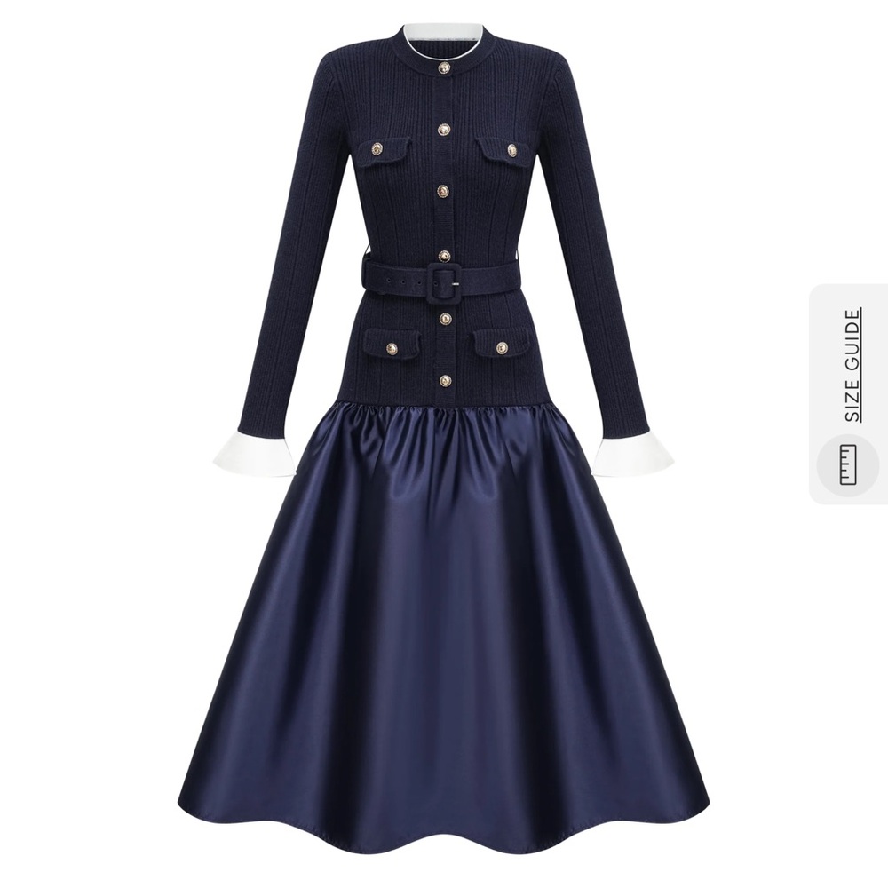 Elegant Navy Belted Dress